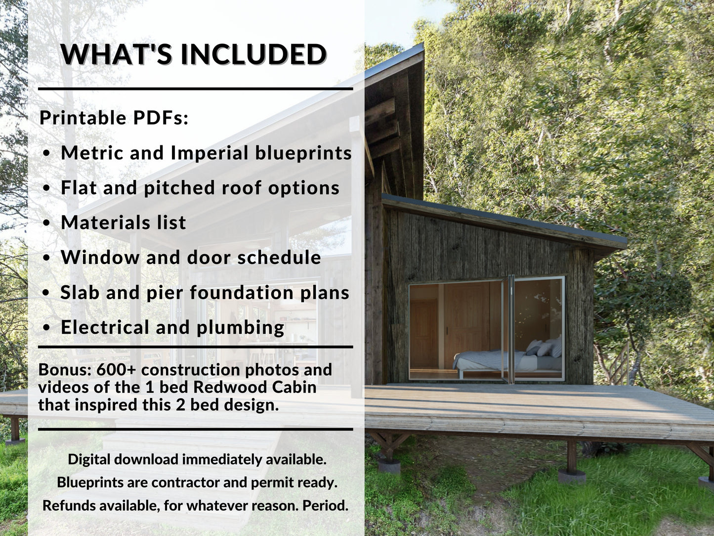 Redwood Cabin Plans 2 Bed, 1 Bath